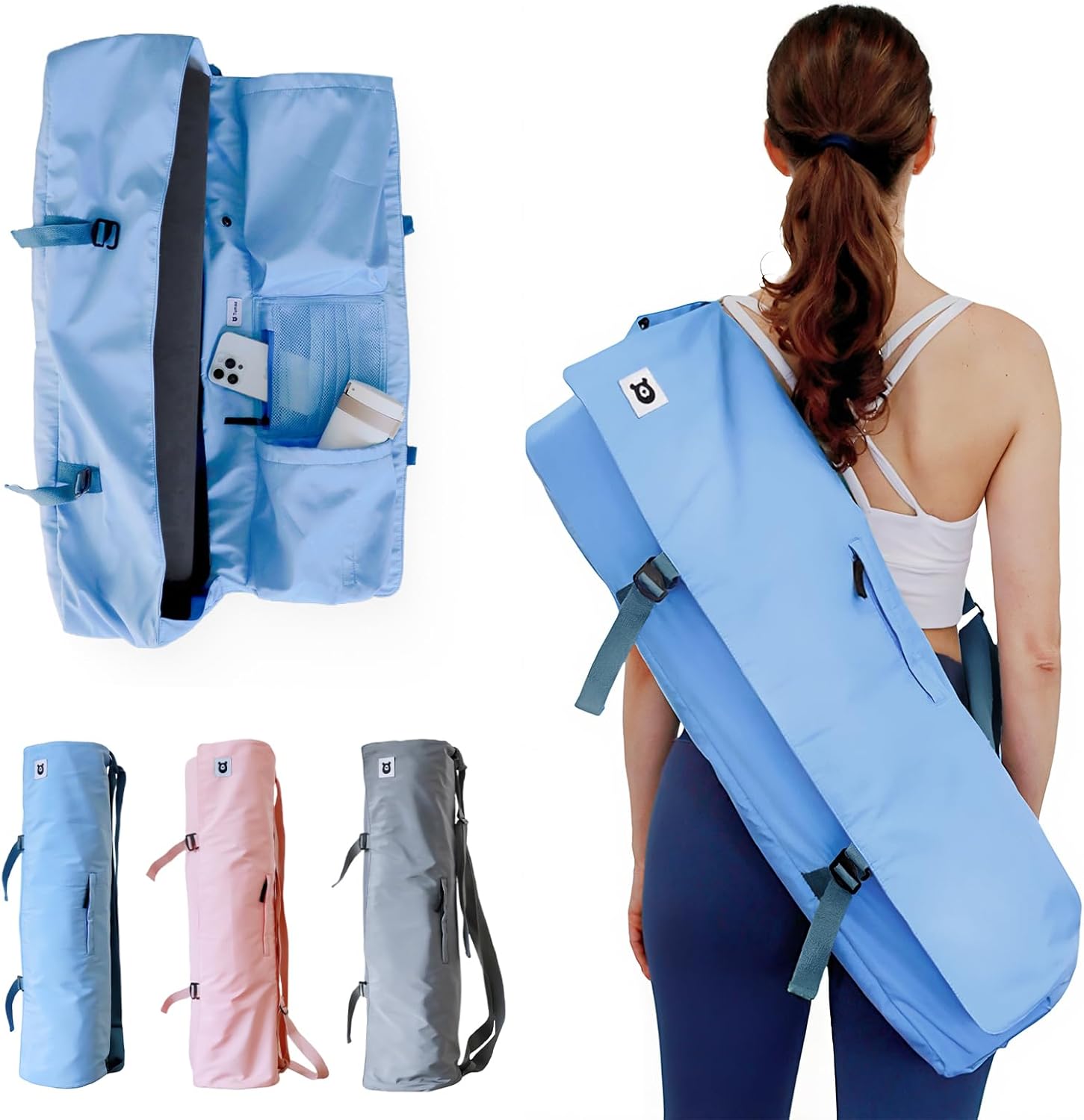 Tumaz 瑜伽垫包,带可调节肩带,适合卷垫,最大可达 26 英寸(约 66.0 厘米),可装必需品,坚固的G形钩闭合