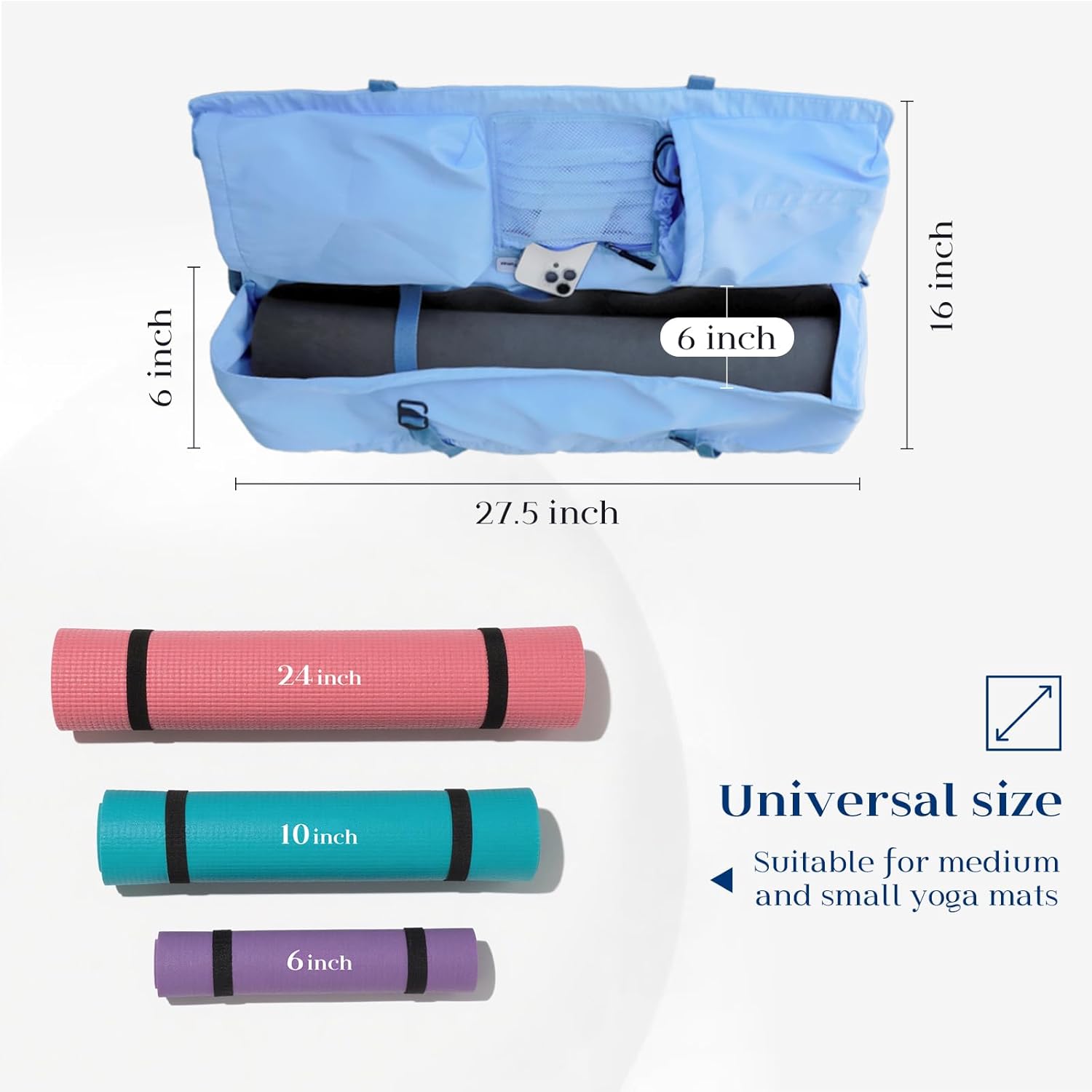 Tumaz 瑜伽垫包,带可调节肩带,适合卷垫,最大可达 26 英寸(约 66.0 厘米),可装必需品,坚固的G形钩闭合