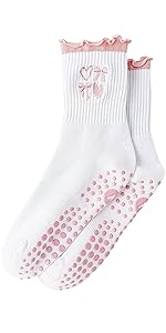 Yawlsow Pilates 女式防滑袜 瑜伽 抓地力袜 可爱 Barre 防滑运动船员 粘性袜子 锻炼 医院