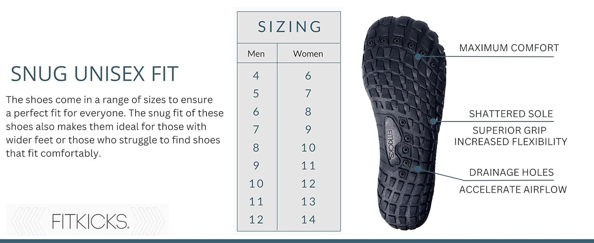 FITKICKS HydroSport 陆到水鞋,中性赤脚鞋,适合海滩、瑜伽、冲浪、露营配饰,男女皆宜的多功能赤脚鞋