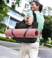 BAGSMART 女士手提包带拉链,绗缝手提包健身手提包,带瑜伽垫肩带,适合旅行运动