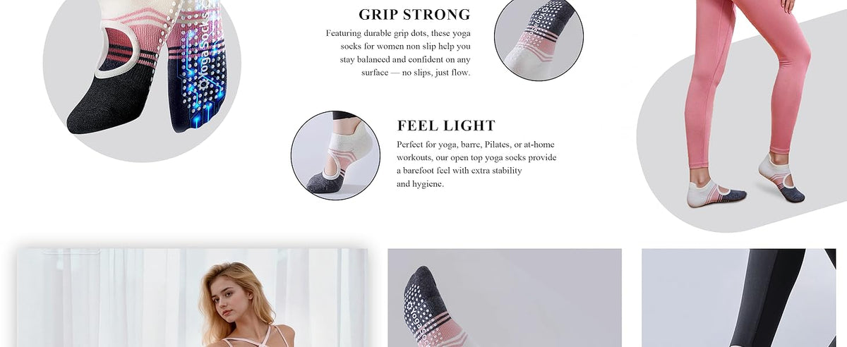 防滑普拉提瑜伽袜带抓地力女式 – 时尚水手袜,适合芭蕾舞和锻炼(尺码 5-9)