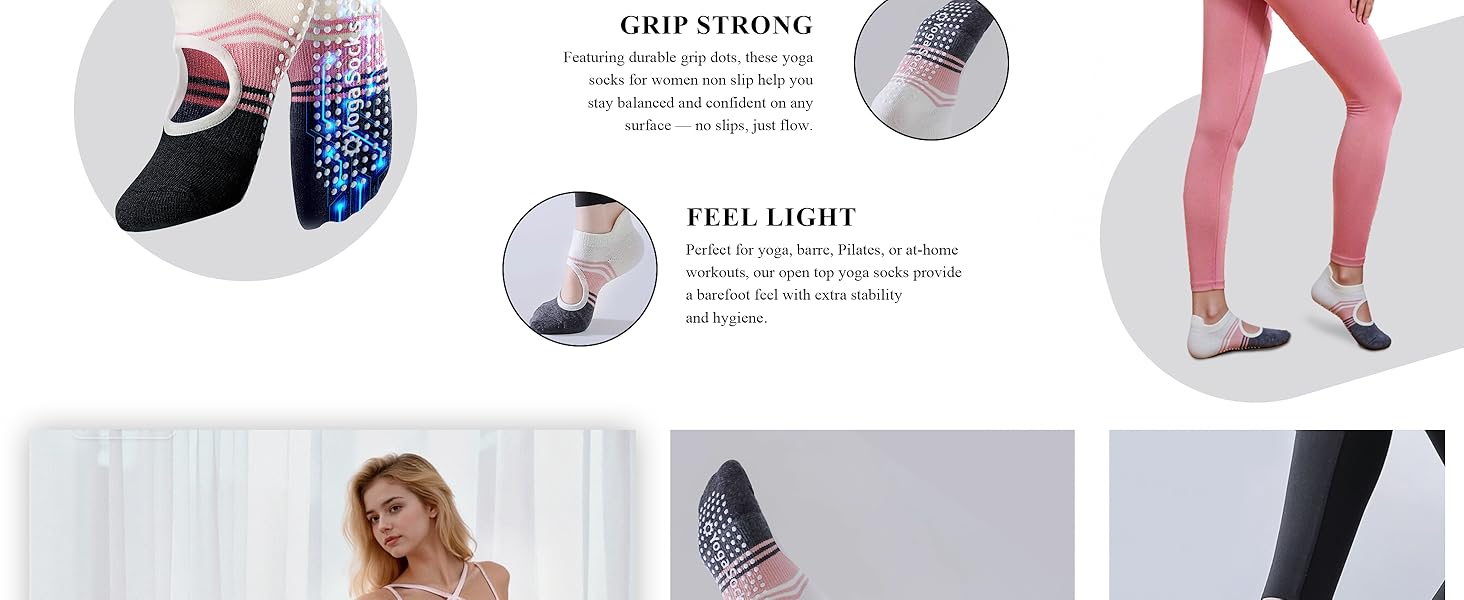 防滑普拉提瑜伽袜带抓地力女式 – 时尚水手袜,适合芭蕾舞和锻炼(尺码 5-9)