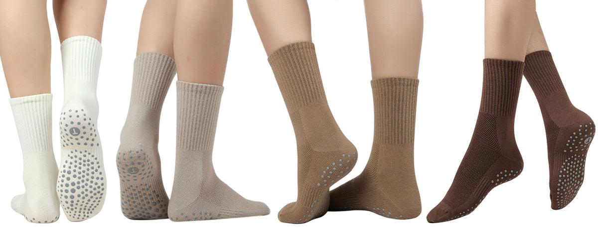 Toes Home 女式普拉提袜带防滑抓手,瑜伽船员袜适用于巴雷医院粘性拖鞋袜 4 双装