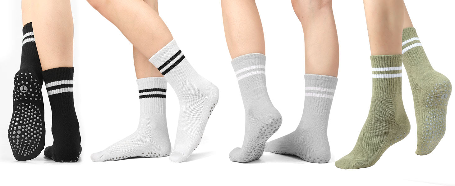 Toes Home 女式普拉提袜带防滑抓手,瑜伽船员袜适用于巴雷医院粘性拖鞋袜 4 双装