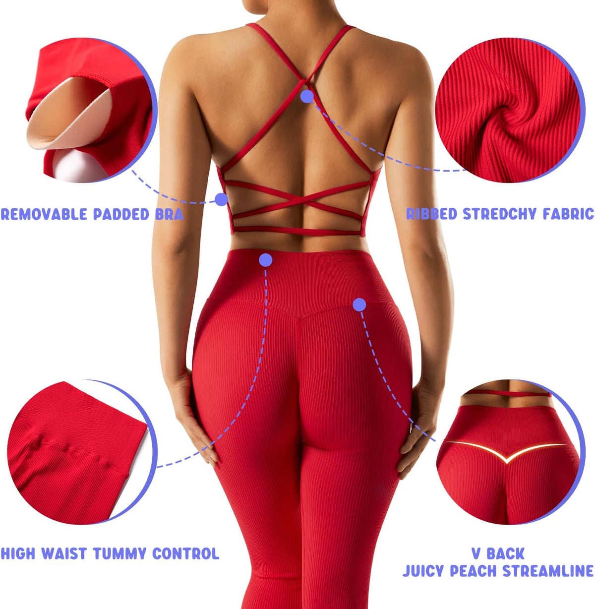 OMKAGI 2 件套女士健身套装,加垫健身上衣,带口袋,健身套装