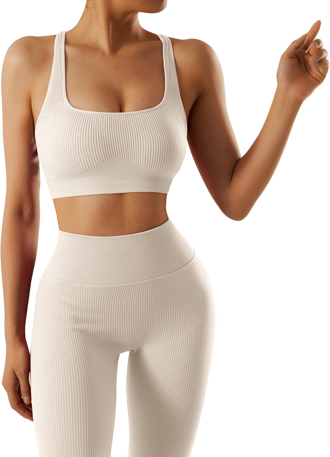 OMKAGI 2 件套女士健身套装,加垫健身上衣,带口袋,健身套装