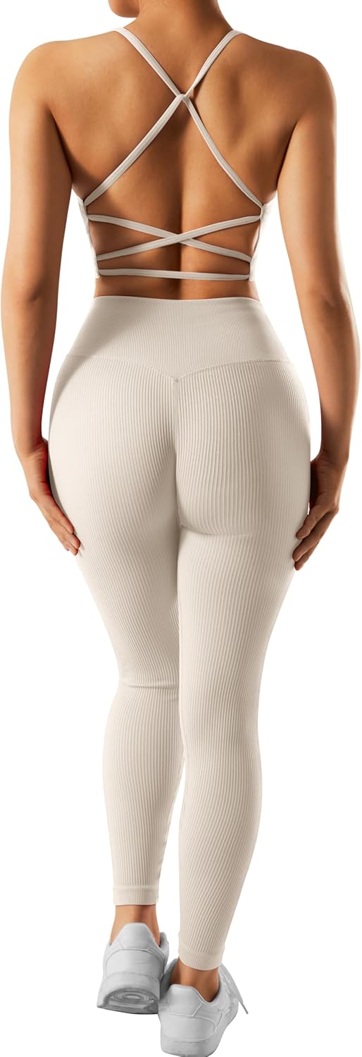 OMKAGI 2 件套女士健身套装,加垫健身上衣,带口袋,健身套装