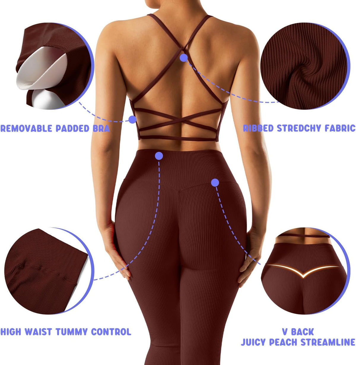 OMKAGI 2 件套女士健身套装,加垫健身上衣,带口袋,健身套装