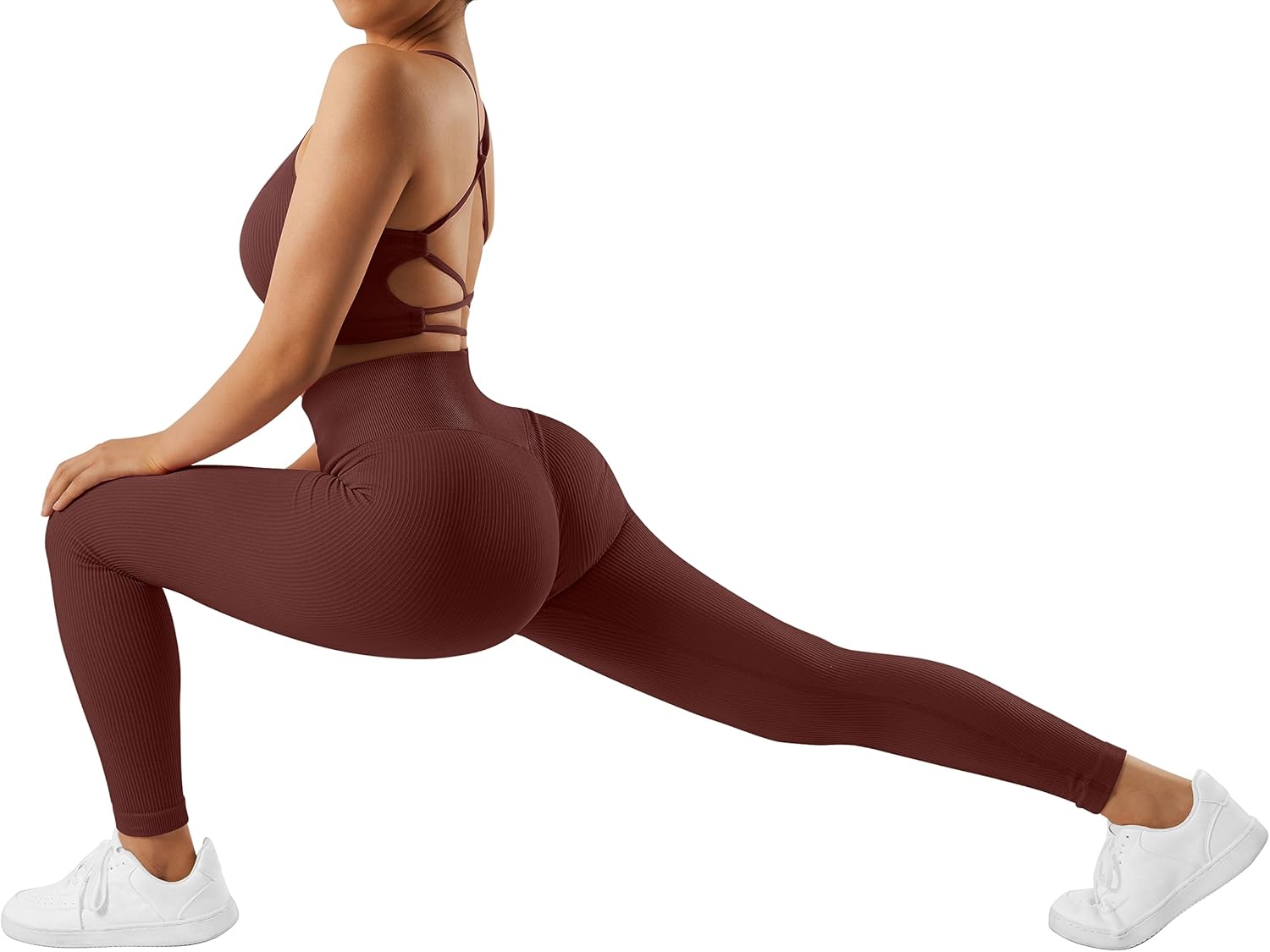 OMKAGI 2 件套女士健身套装,加垫健身上衣,带口袋,健身套装