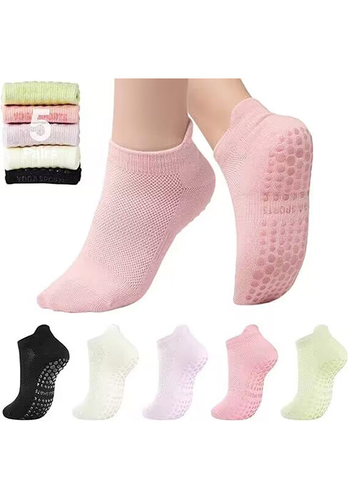 Toes Home 女式普拉提袜带防滑抓手,瑜伽船员袜适用于巴雷医院粘性拖鞋袜 4 双装