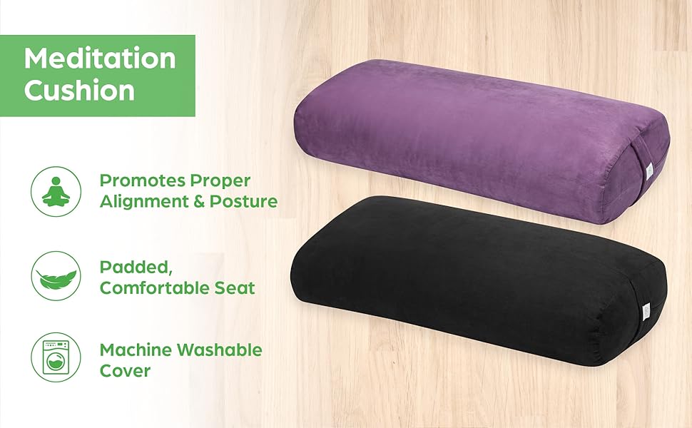Gaiam 圆形瑜伽枕 柔软冥想靠垫 适用于瑜伽、按摩和背部支撑 透气棉填充 拉链超细纤维套 易携带手柄 可机洗