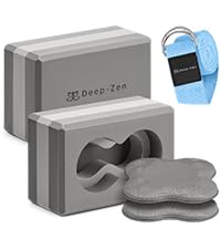 Deep-Zen® 瑜伽砖手腕支撑;瑜伽块 2 件装,带护膝和带子,减轻手腕重量;耐用、多功能瑜伽砖锻炼块套装,阻止瑜伽
