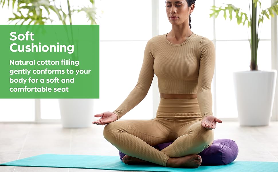 Gaiam 圆形瑜伽枕 柔软冥想靠垫 适用于瑜伽、按摩和背部支撑 透气棉填充 拉链超细纤维套 易携带手柄 可机洗