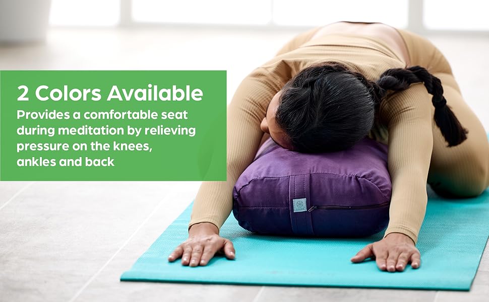 Gaiam 圆形瑜伽枕 柔软冥想靠垫 适用于瑜伽、按摩和背部支撑 透气棉填充 拉链超细纤维套 易携带手柄 可机洗