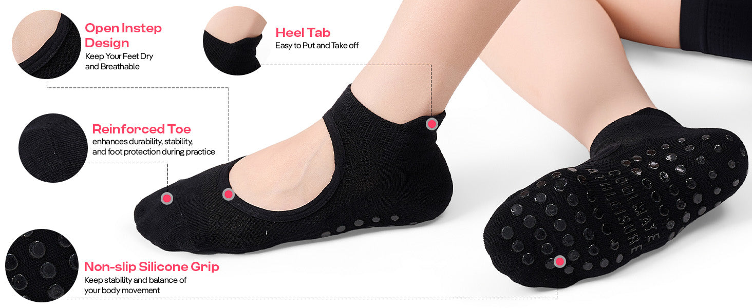 CoolMate 女式普拉提袜,瑜伽袜,船员防滑女士,适合锻炼,桶,普拉提礼品