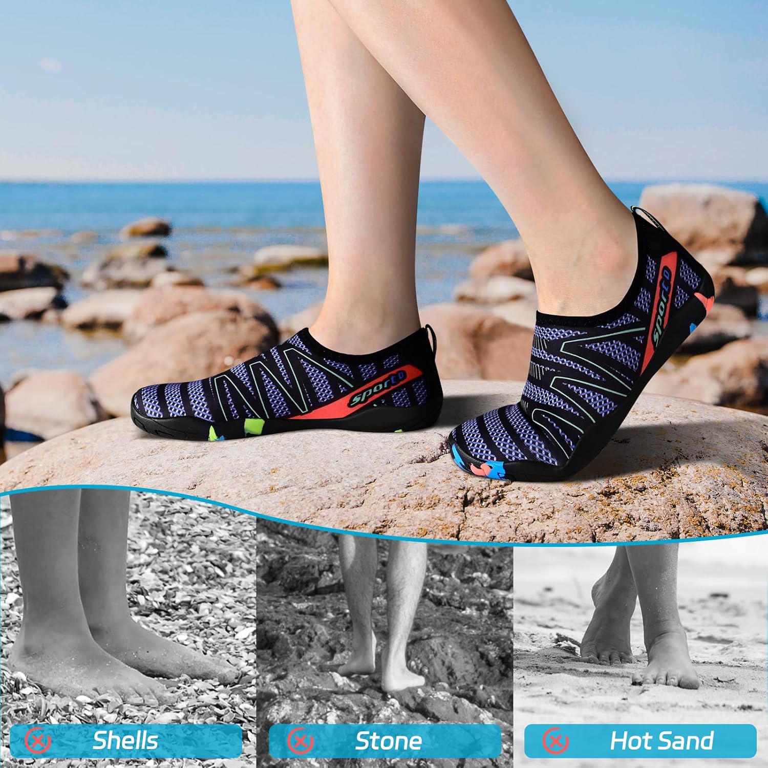 男女涉水鞋,游泳鞋沙滩泳池鞋防滑速干水袜,成人赤脚运动鞋,适合海滩冲浪散步水上瑜伽户外运动