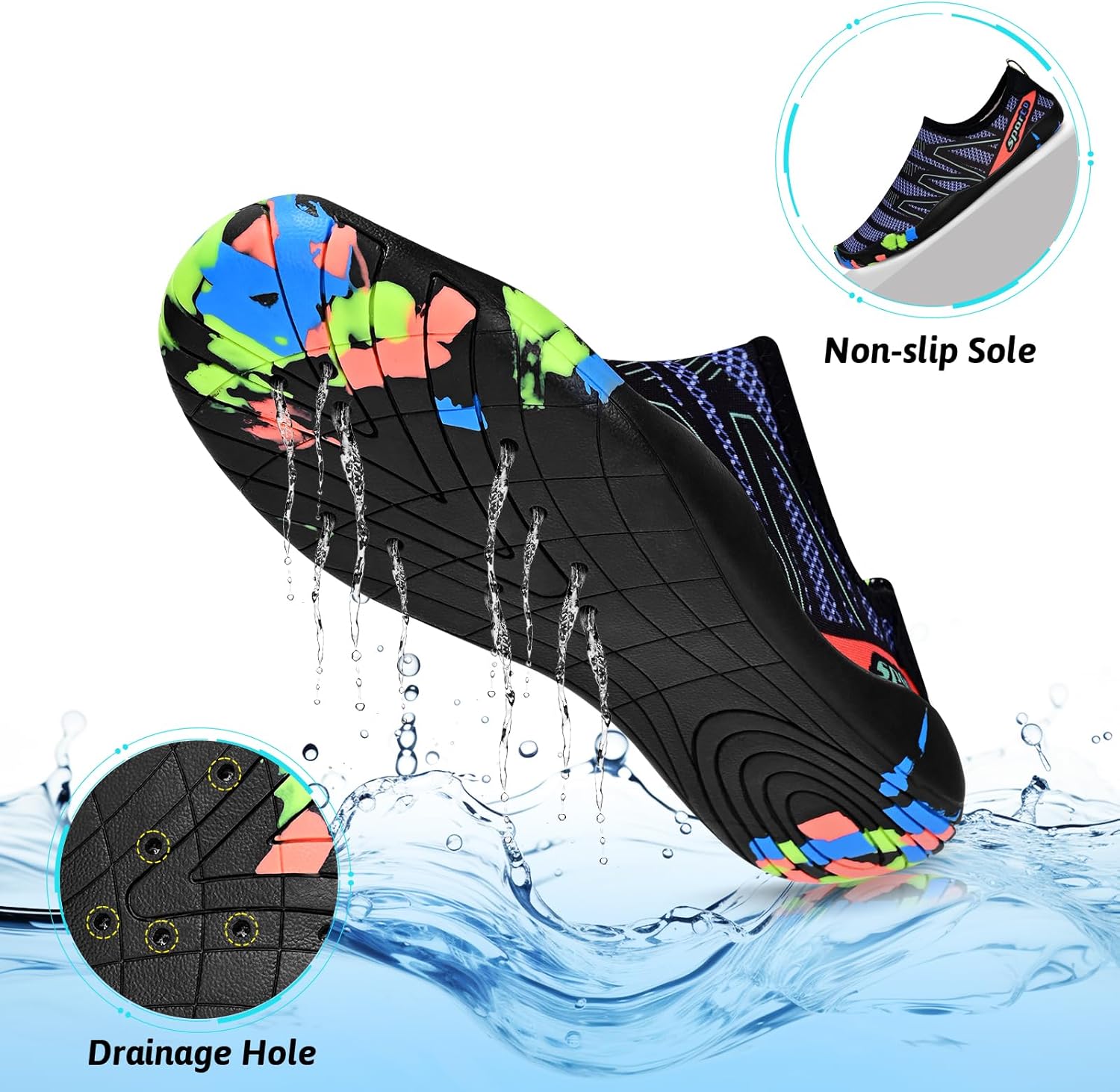 男女涉水鞋,游泳鞋沙滩泳池鞋防滑速干水袜,成人赤脚运动鞋,适合海滩冲浪散步水上瑜伽户外运动
