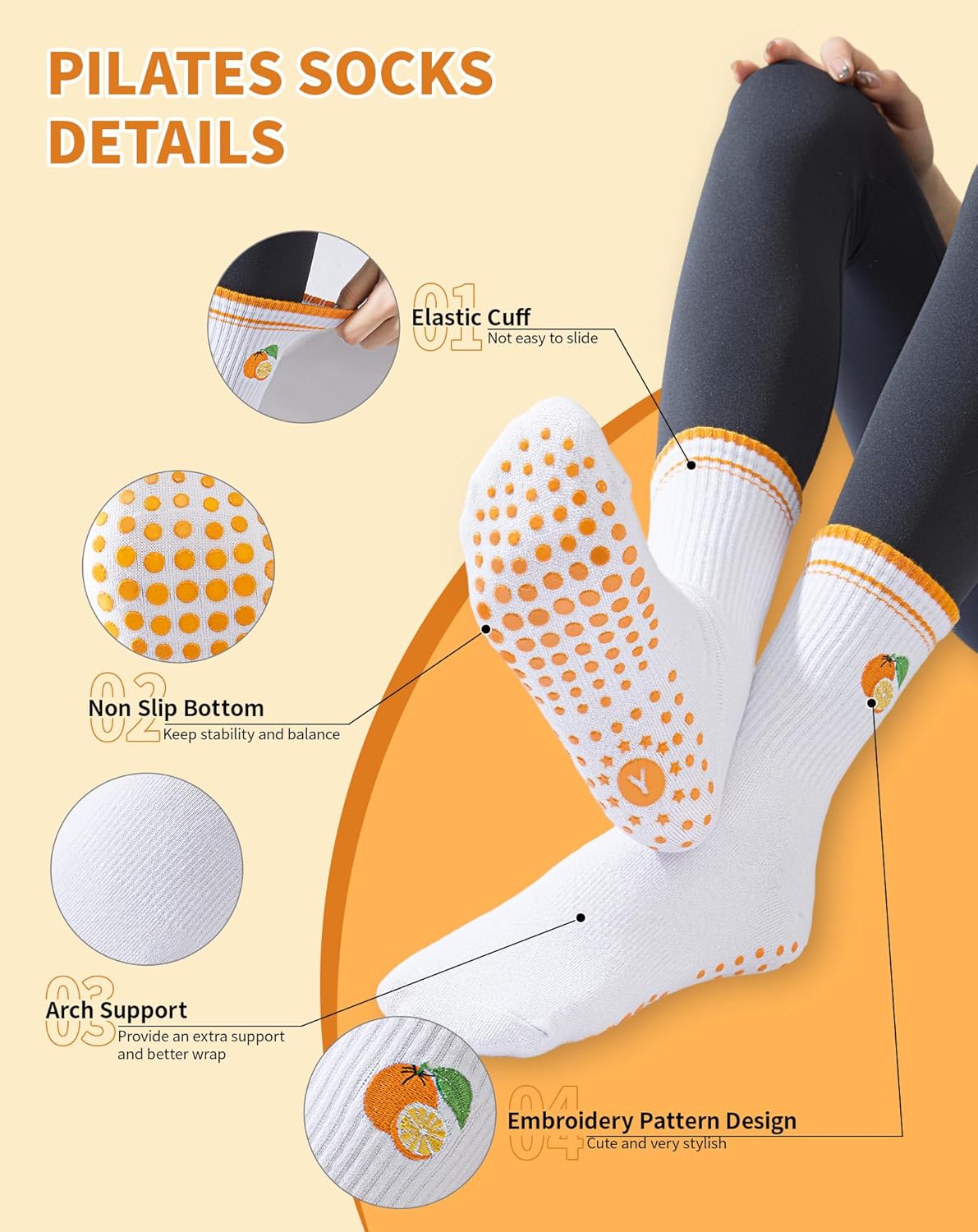 Yawlsow Pilates 女式防滑袜 瑜伽 抓地力袜 可爱 Barre 防滑运动船员 粘性袜子 锻炼 医院