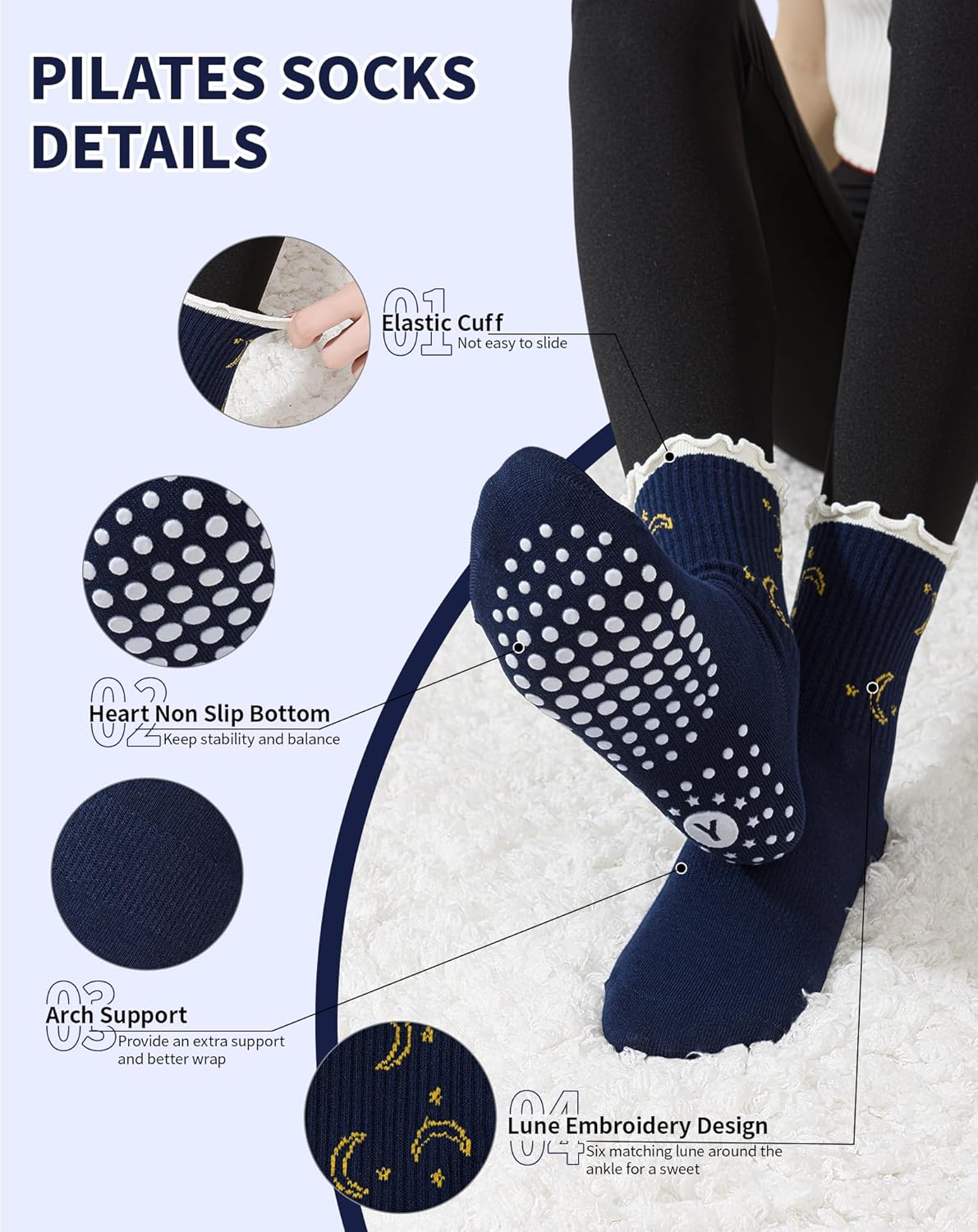 Yawlsow Pilates 女式防滑袜 瑜伽 抓地力袜 可爱 Barre 防滑运动船员 粘性袜子 锻炼 医院