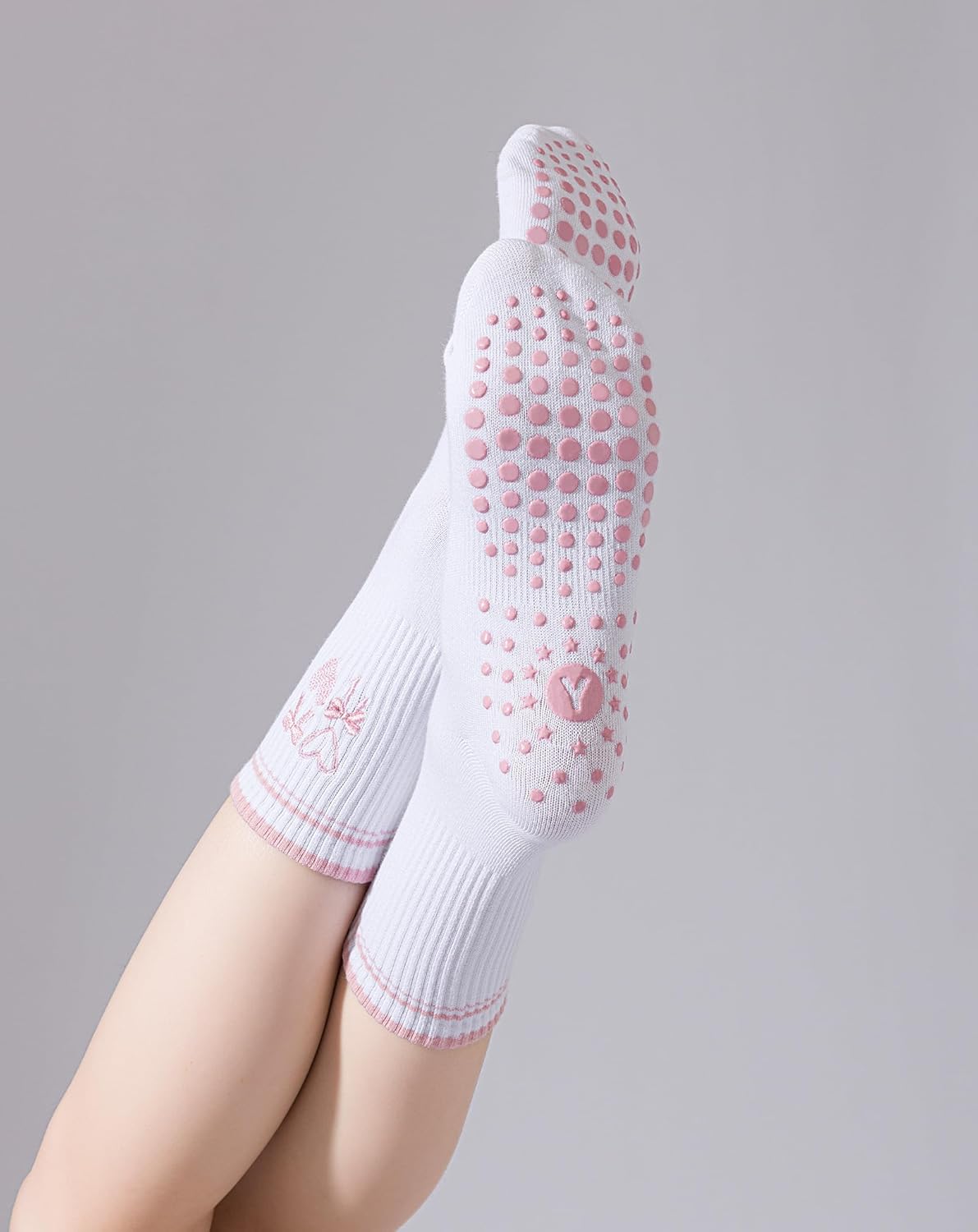 Yawlsow Pilates 女式防滑袜 瑜伽 抓地力袜 可爱 Barre 防滑运动船员 粘性袜子 锻炼 医院