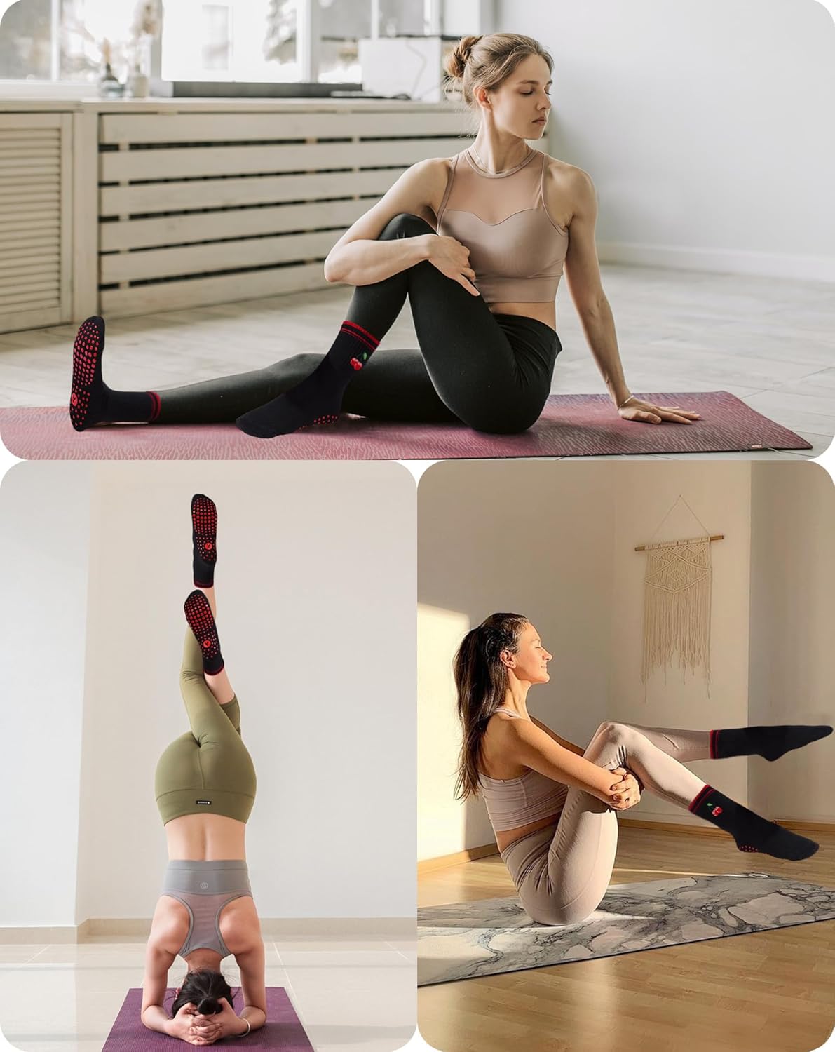 Yawlsow Pilates 女式防滑袜 瑜伽 抓地力袜 可爱 Barre 防滑运动船员 粘性袜子 锻炼 医院