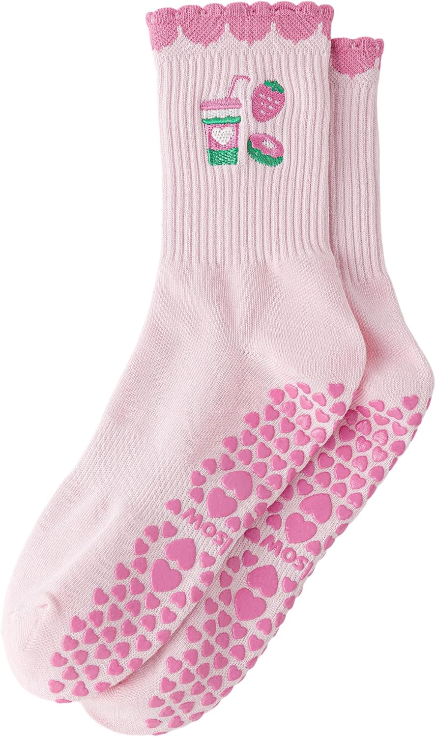 Yawlsow Pilates 女式防滑袜 瑜伽 抓地力袜 可爱 Barre 防滑运动船员 粘性袜子 锻炼 医院