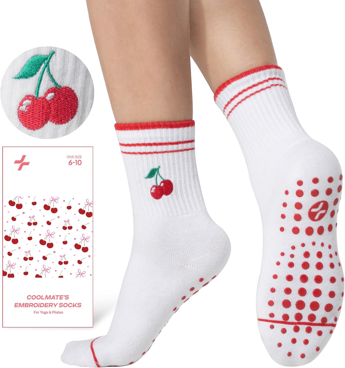 CoolMate 女式普拉提袜,瑜伽袜,船员防滑女士,适合锻炼,桶,普拉提礼品