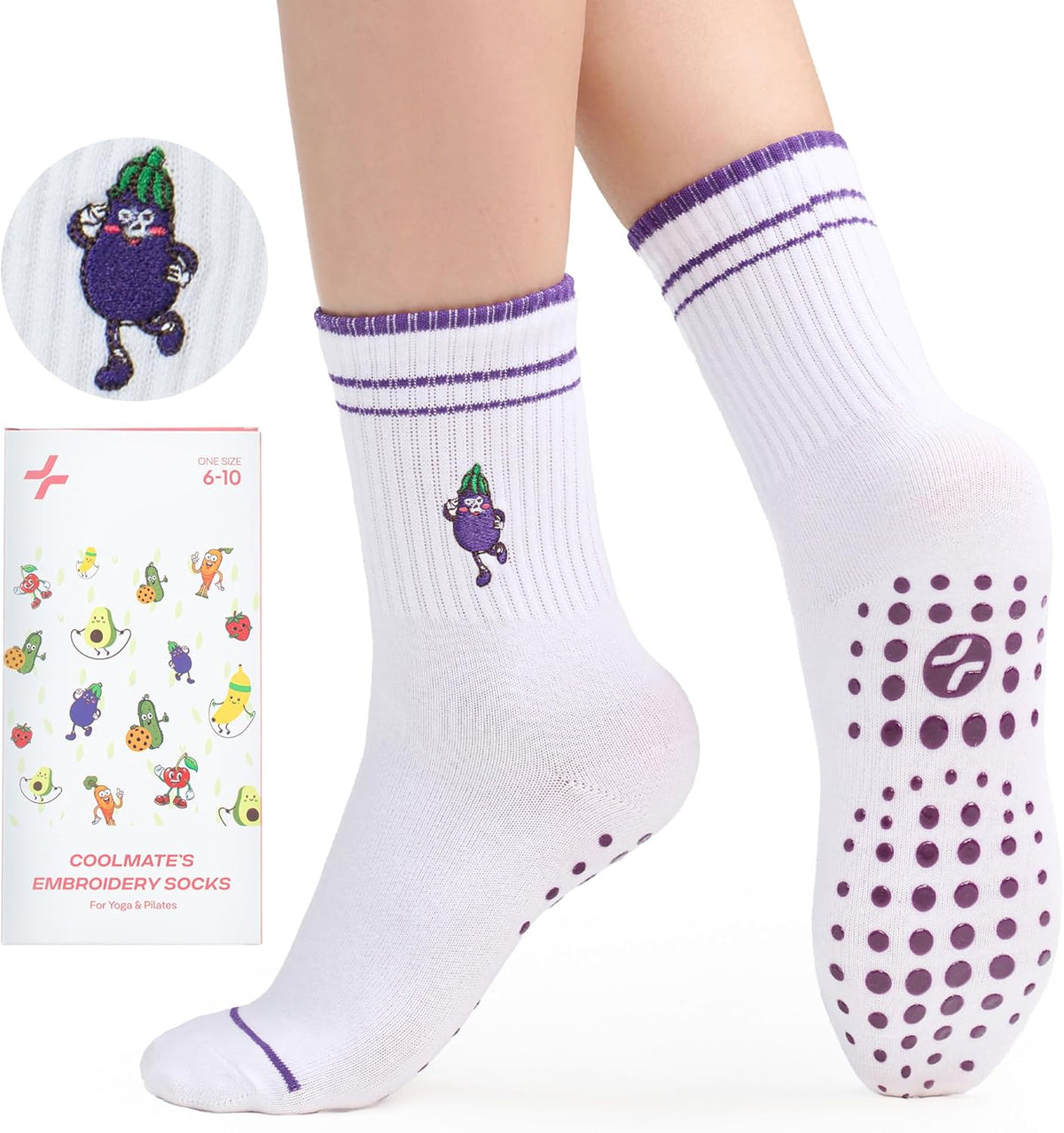 CoolMate 女式普拉提袜,瑜伽袜,船员防滑女士,适合锻炼,桶,普拉提礼品
