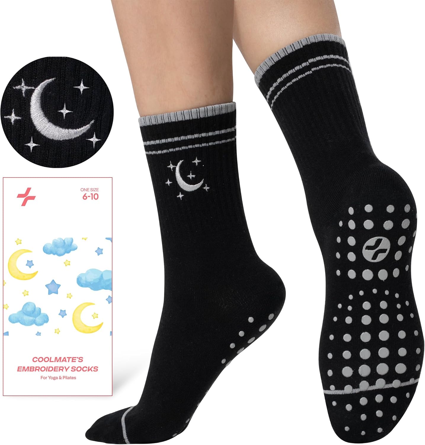 CoolMate 女式普拉提袜,瑜伽袜,船员防滑女士,适合锻炼,桶,普拉提礼品