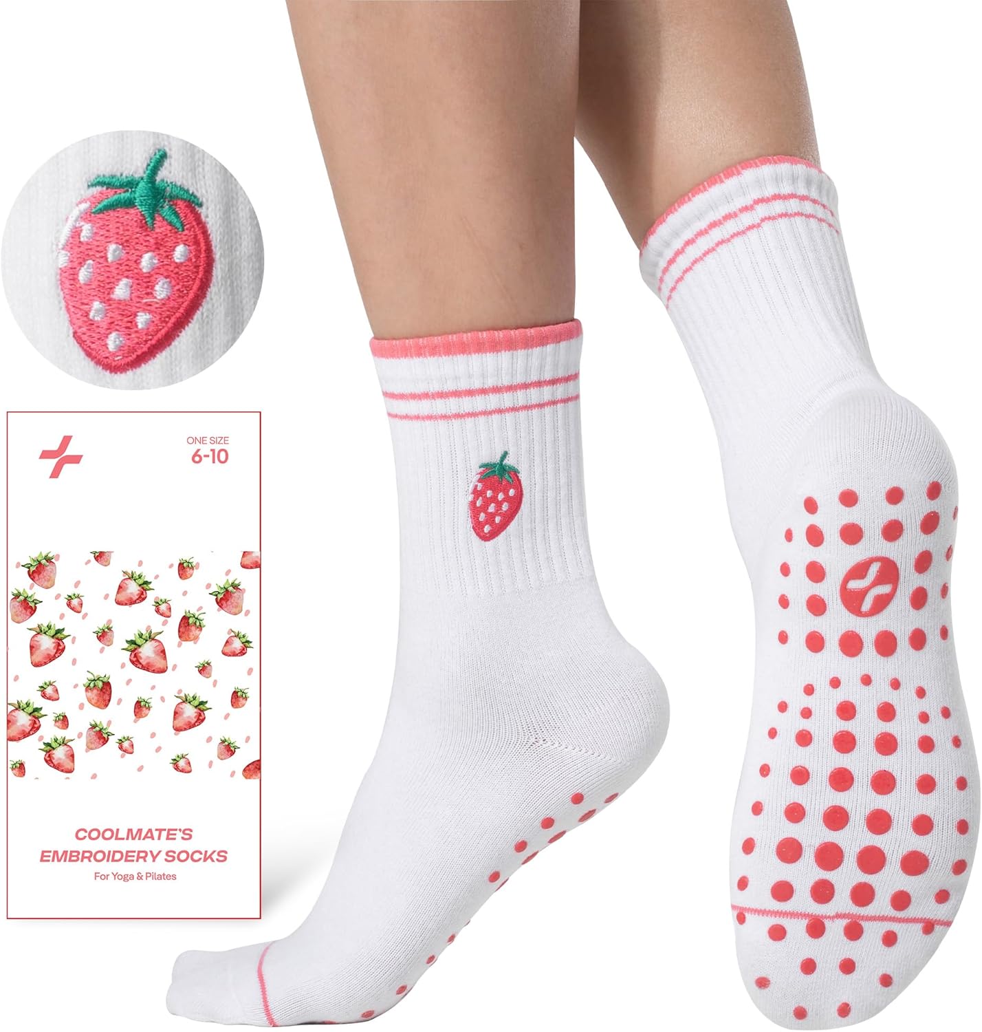 CoolMate 女式普拉提袜,瑜伽袜,船员防滑女士,适合锻炼,桶,普拉提礼品