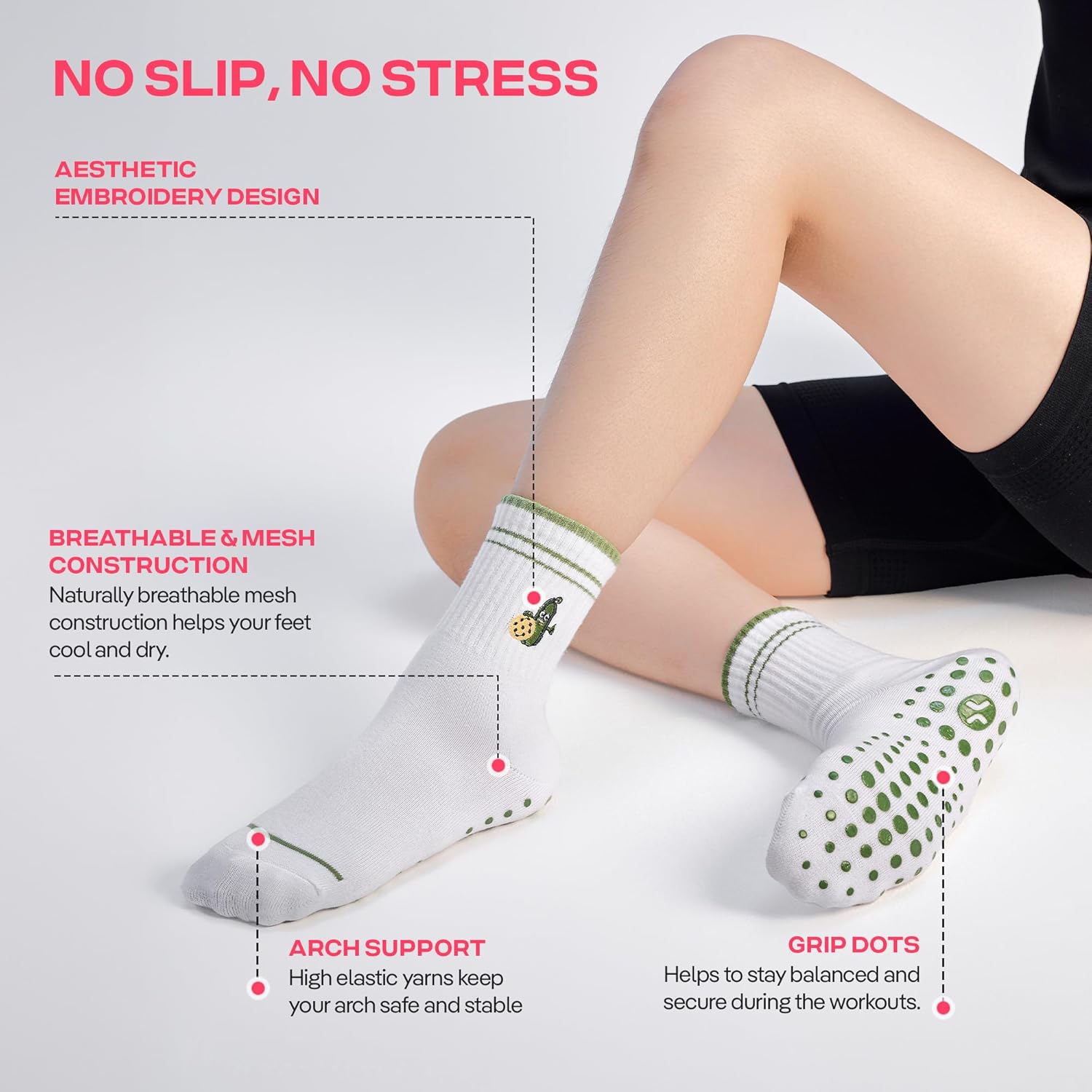 CoolMate 女式普拉提袜,瑜伽袜,船员防滑女士,适合锻炼,桶,普拉提礼品