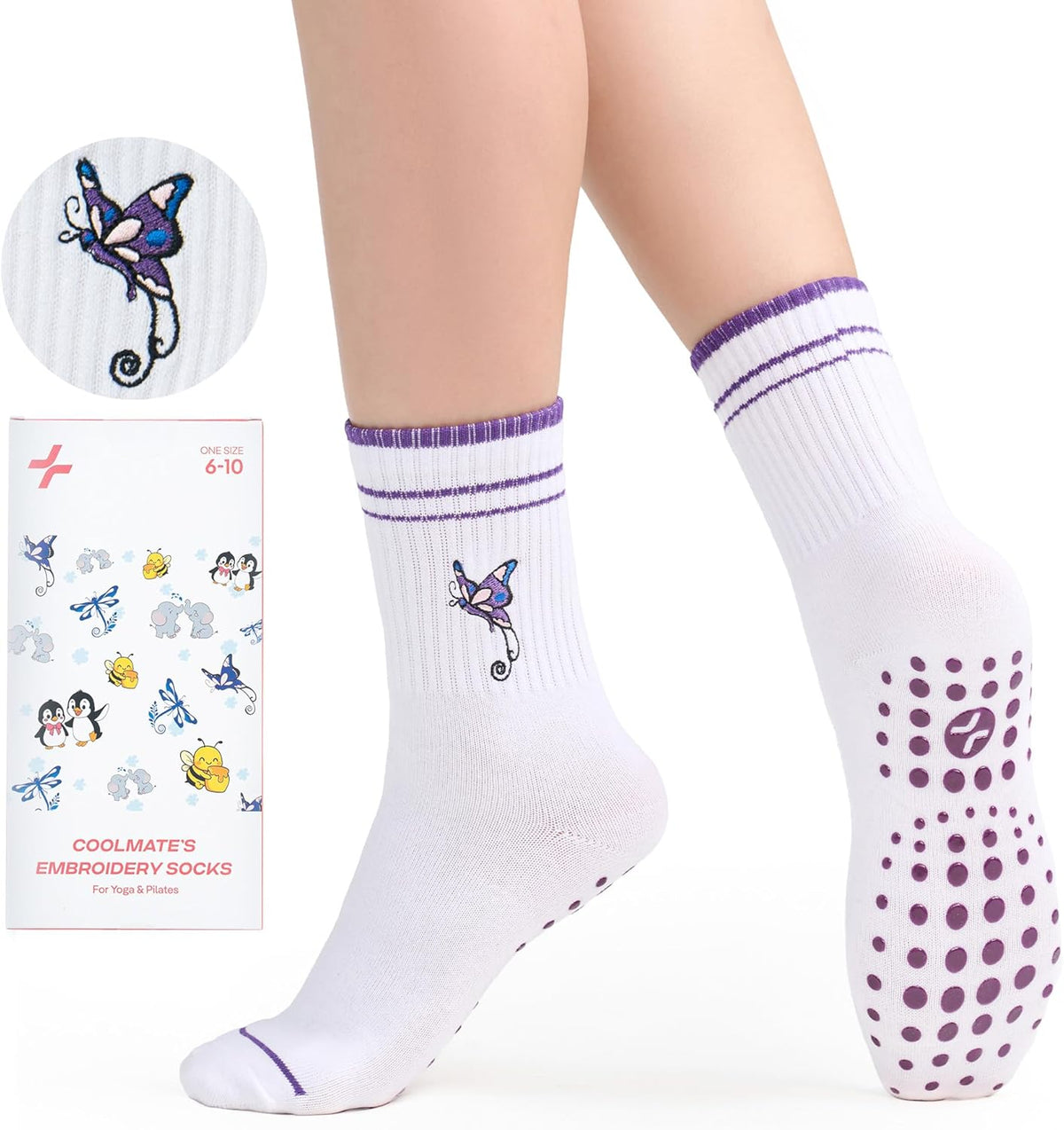 CoolMate 女式普拉提袜,瑜伽袜,船员防滑女士,适合锻炼,桶,普拉提礼品