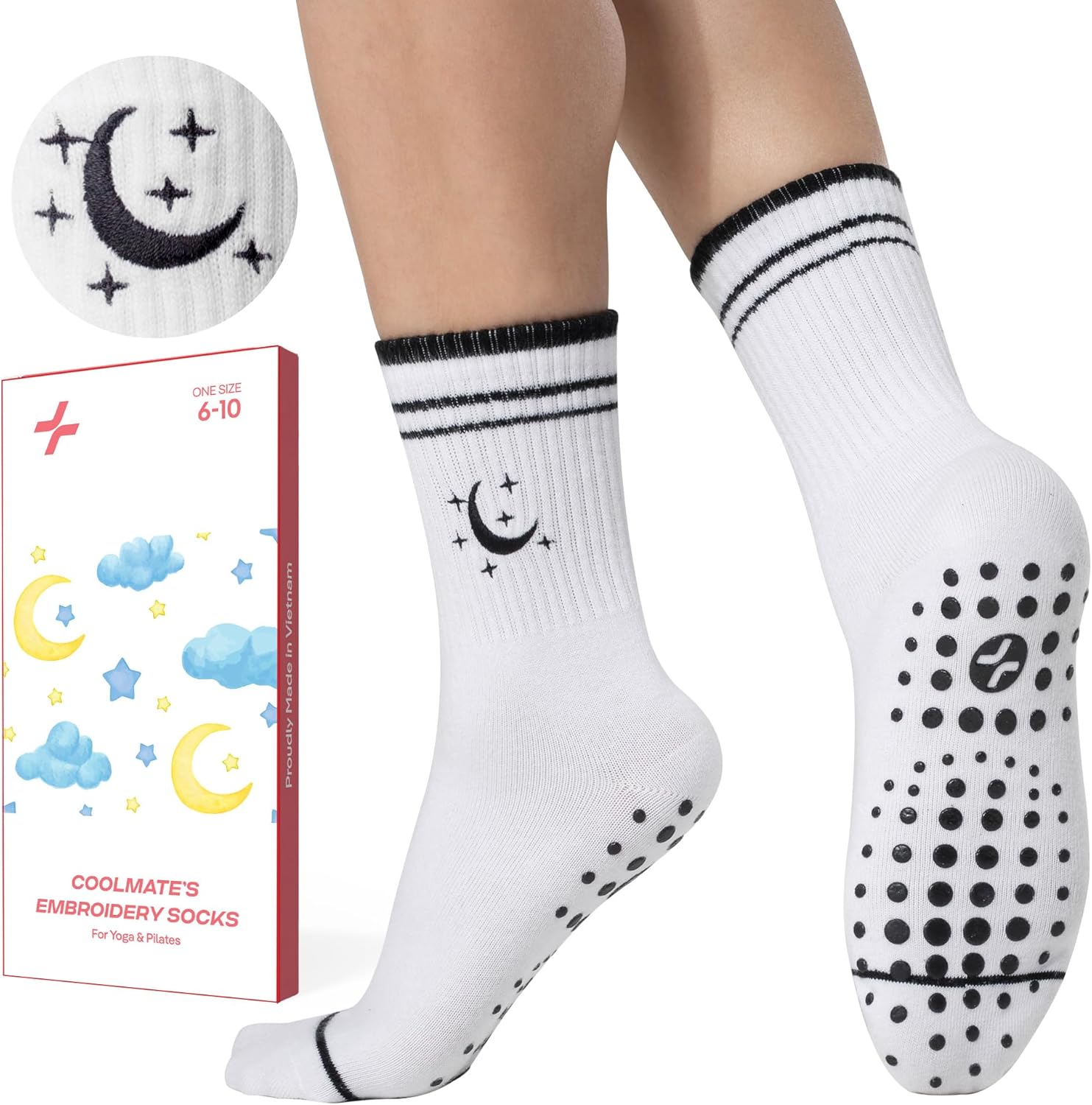 CoolMate 女式普拉提袜,瑜伽袜,船员防滑女士,适合锻炼,桶,普拉提礼品