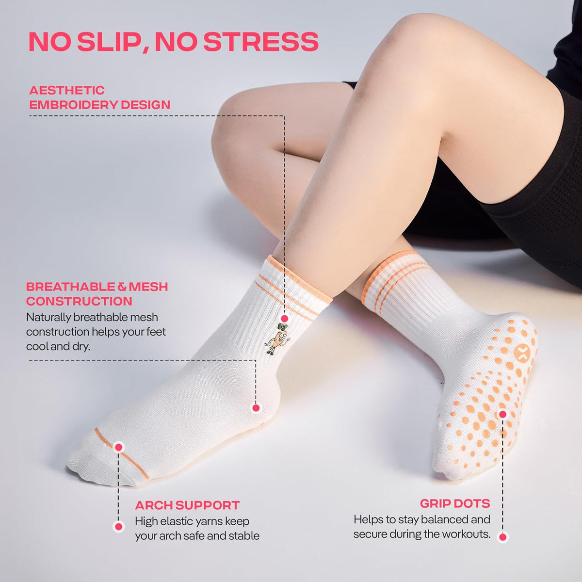 CoolMate 女式普拉提袜,瑜伽袜,船员防滑女士,适合锻炼,桶,普拉提礼品