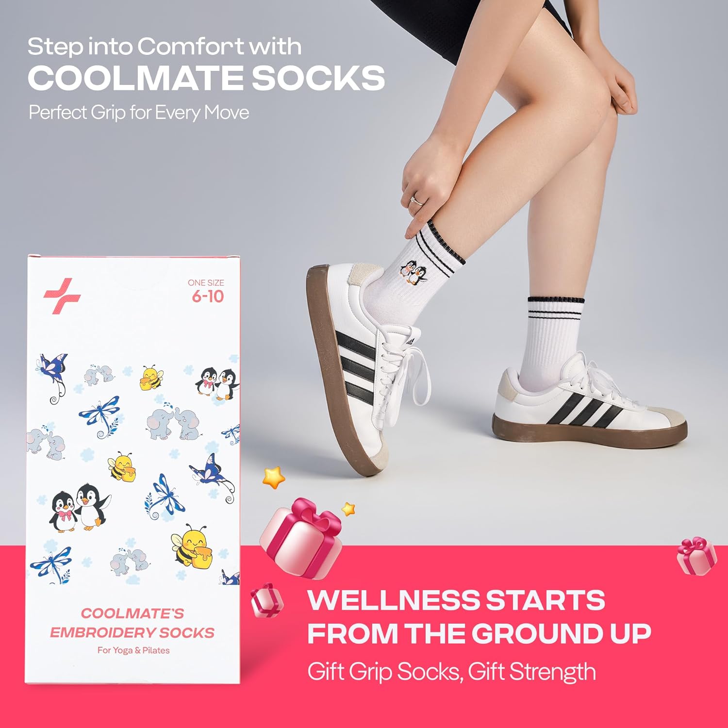 CoolMate 女式普拉提袜,瑜伽袜,船员防滑女士,适合锻炼,桶,普拉提礼品