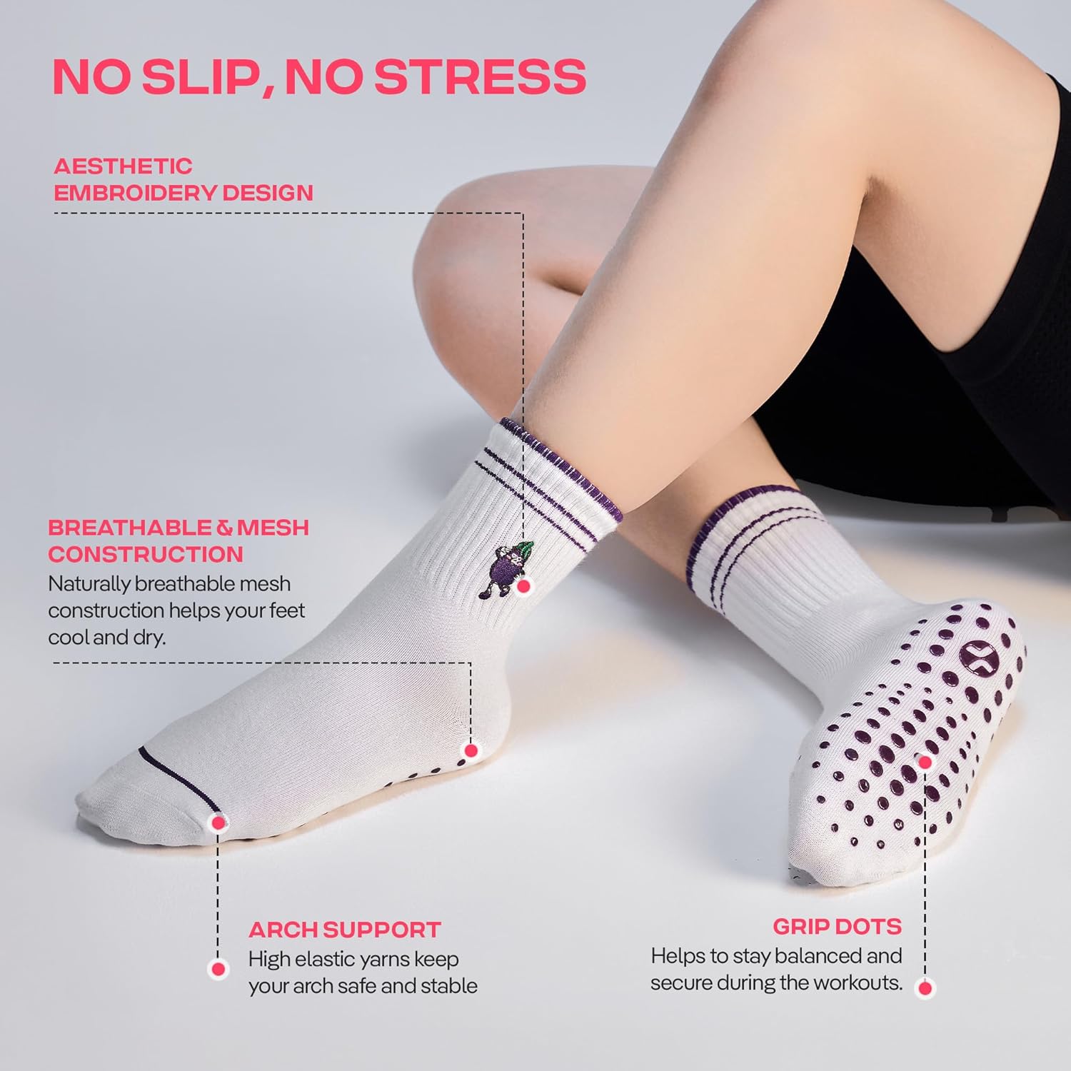 CoolMate 女式普拉提袜,瑜伽袜,船员防滑女士,适合锻炼,桶,普拉提礼品
