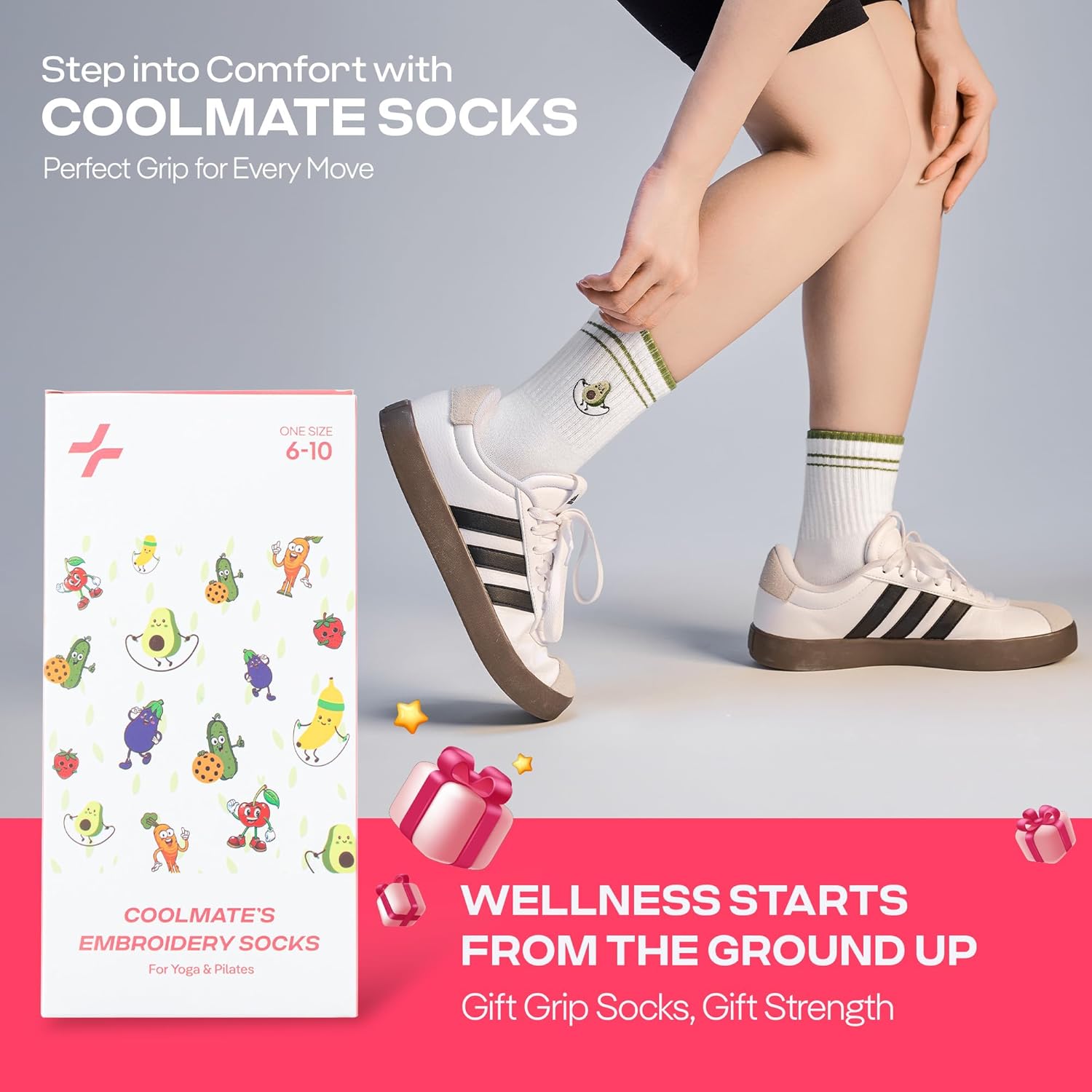 CoolMate 女式普拉提袜,瑜伽袜,船员防滑女士,适合锻炼,桶,普拉提礼品