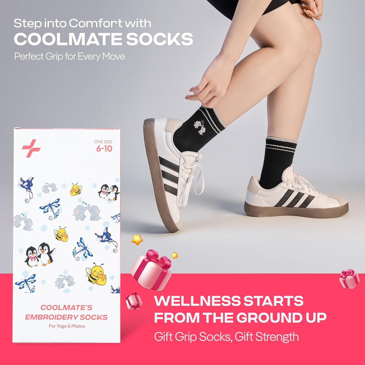 CoolMate 女式普拉提袜,瑜伽袜,船员防滑女士,适合锻炼,桶,普拉提礼品
