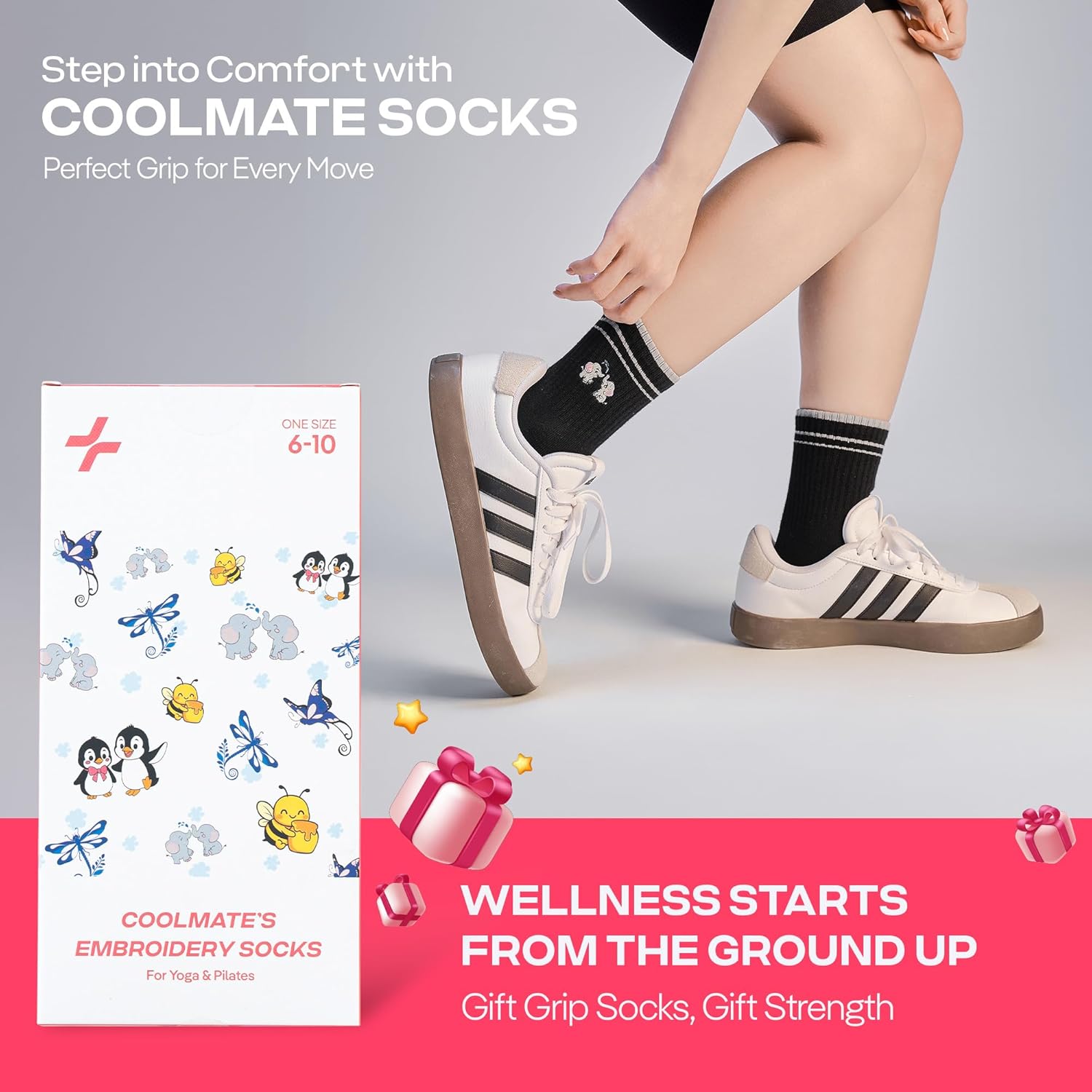CoolMate 女式普拉提袜,瑜伽袜,船员防滑女士,适合锻炼,桶,普拉提礼品