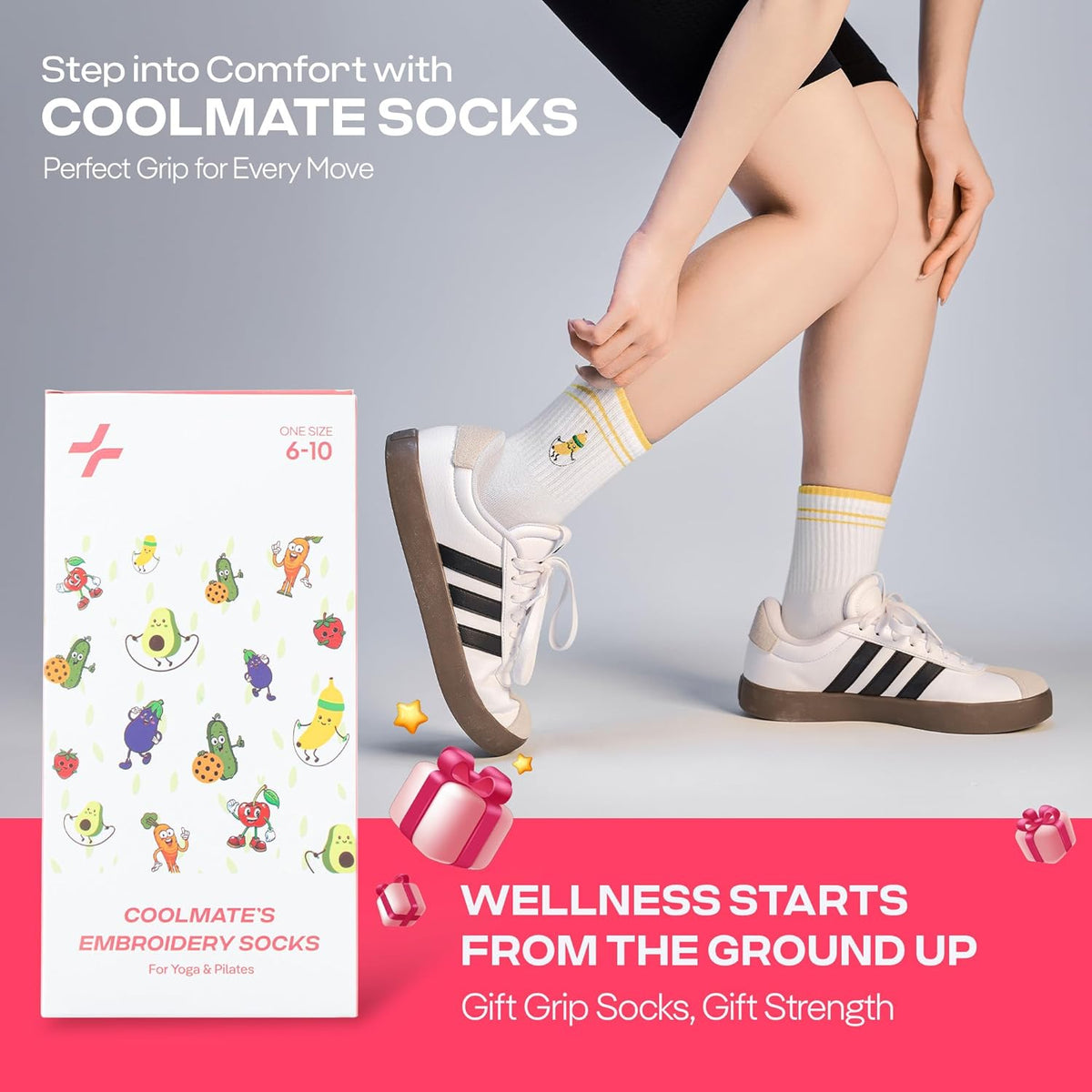 CoolMate 女式普拉提袜,瑜伽袜,船员防滑女士,适合锻炼,桶,普拉提礼品