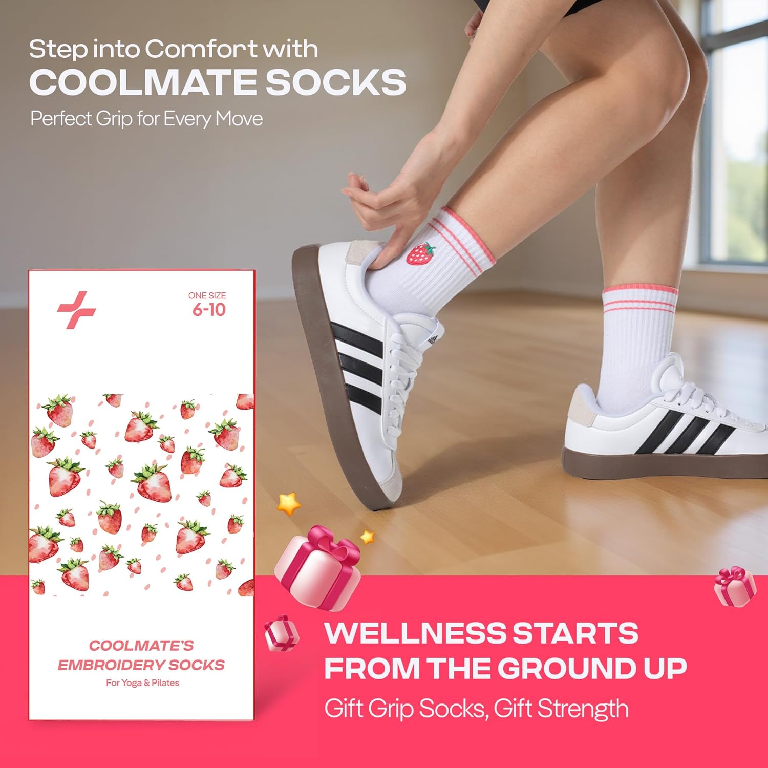 CoolMate 女式普拉提袜,瑜伽袜,船员防滑女士,适合锻炼,桶,普拉提礼品