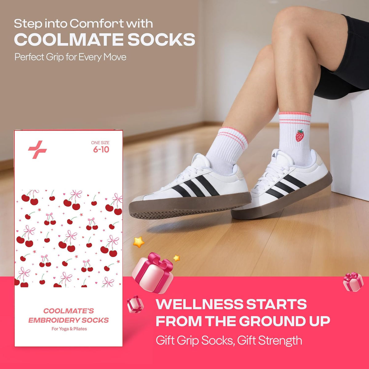 CoolMate 女式普拉提袜,瑜伽袜,船员防滑女士,适合锻炼,桶,普拉提礼品