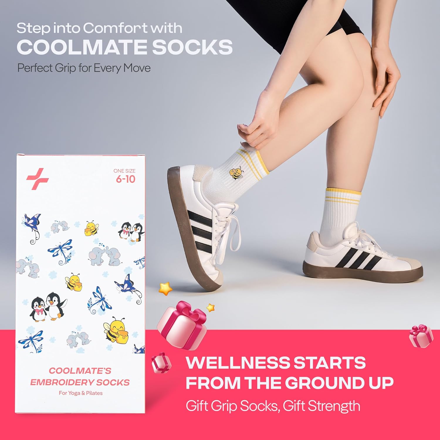 CoolMate 女式普拉提袜,瑜伽袜,船员防滑女士,适合锻炼,桶,普拉提礼品