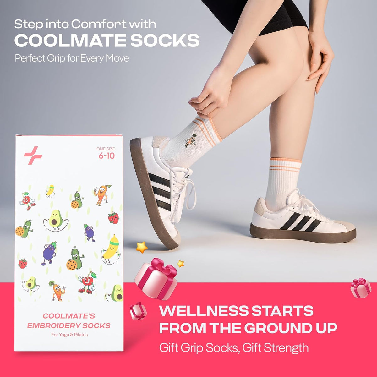 CoolMate 女式普拉提袜,瑜伽袜,船员防滑女士,适合锻炼,桶,普拉提礼品