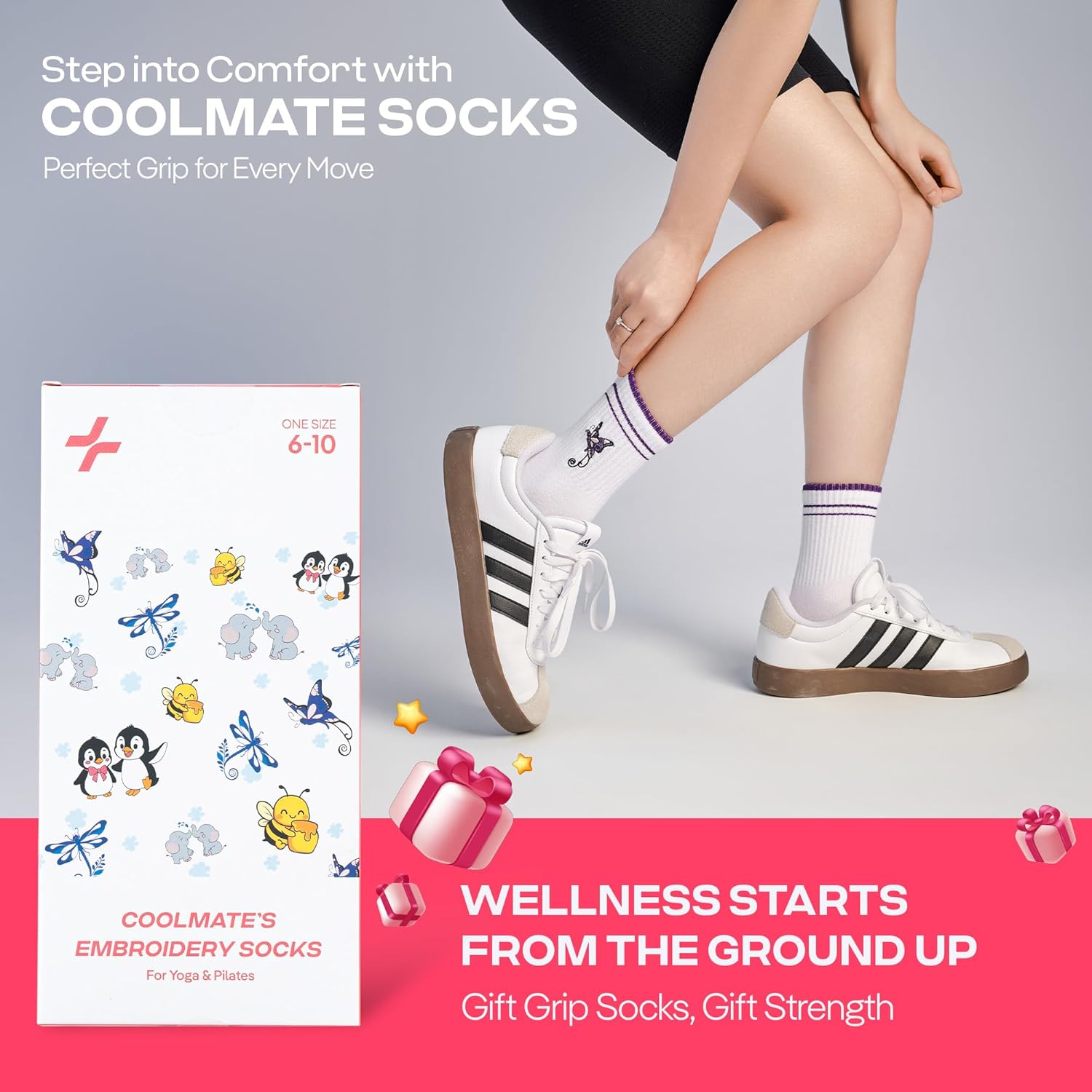 CoolMate 女式普拉提袜,瑜伽袜,船员防滑女士,适合锻炼,桶,普拉提礼品