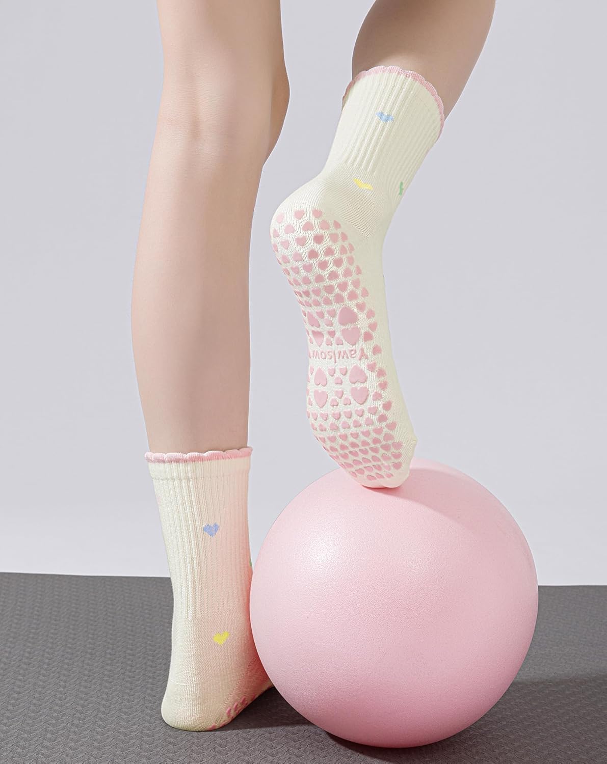 Yawlsow Pilates 女式防滑袜 瑜伽 抓地力袜 可爱 Barre 防滑运动船员 粘性袜子 锻炼 医院