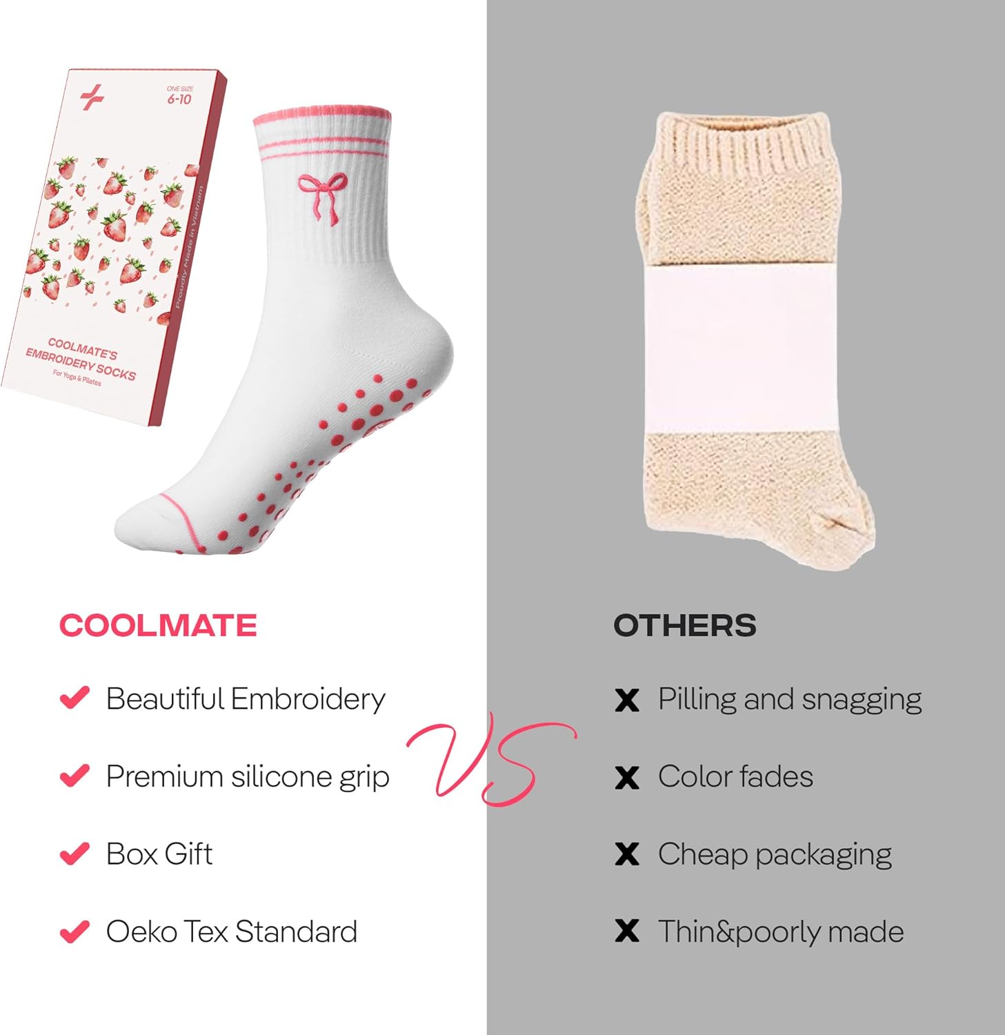 CoolMate 女式普拉提袜,瑜伽袜,船员防滑女士,适合锻炼,桶,普拉提礼品