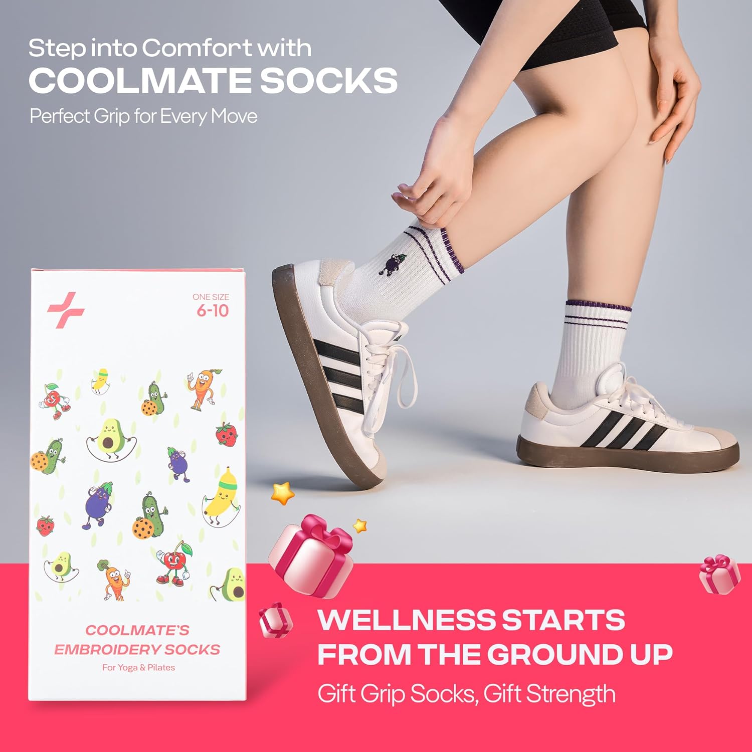 CoolMate 女式普拉提袜,瑜伽袜,船员防滑女士,适合锻炼,桶,普拉提礼品