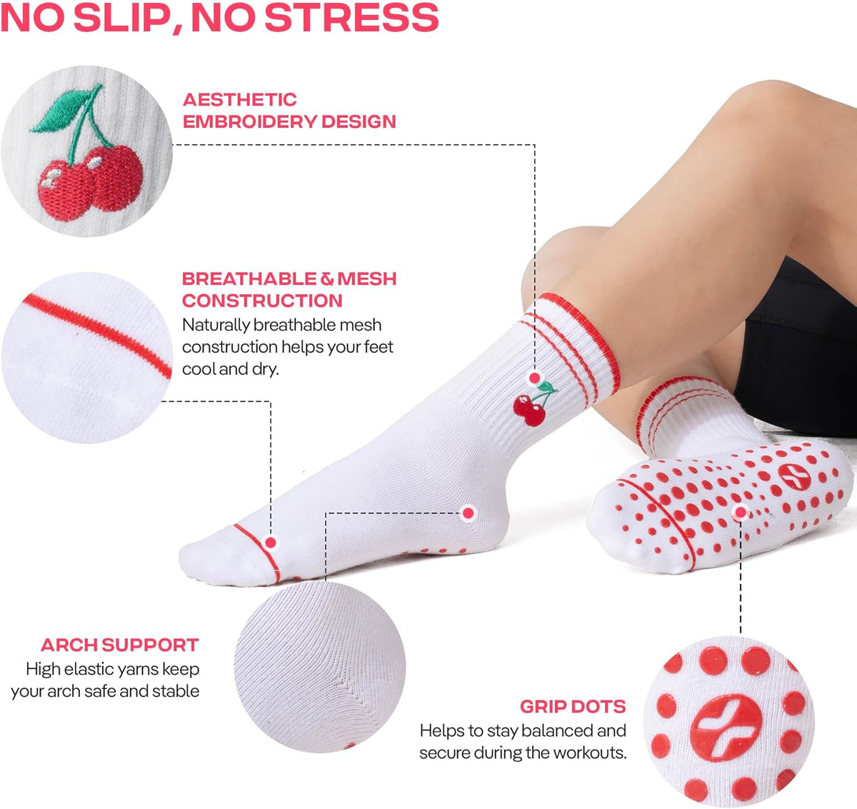 CoolMate 女式普拉提袜,瑜伽袜,船员防滑女士,适合锻炼,桶,普拉提礼品